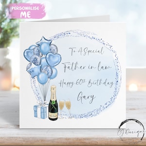 Carte d'anniversaire personnalisée beau-père bleu ballons Tout âge 21-30 40 50 60 70 80 90 100