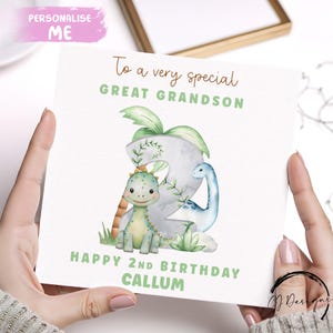 Gepersonaliseerde achterkleinzoon verjaardagskaart, dinosaurusnummerkaart, 1e 2e 3e 4e 5e 6e 7e 8e 9e 10e met naam Leeftijd