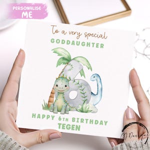 Carte d'anniversaire personnalisée pour filleule, numéro de dinosaure, 1er 2e 3e 4e 5e 6e 7e 8e 9e 10e avec nom âge petite fille