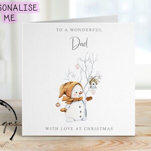 Wonderful Wonderful Dad Christmas Card - Cute Snowman and Tree with Hearts Minimal Cards