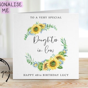 Personalised Daughter in law Birthday Card -Sunflower Wreath Any Age/Name,Greeting Card for her 18th, 21st, 30th 40th, 50th,60th, 70th