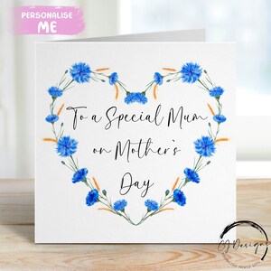 Carte de fête des mères pour maman - guirlande de papillons coeur floral fleurs bleues - carte de voeux