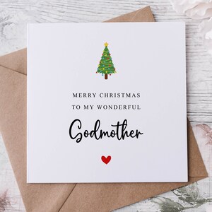 Tarjeta de Navidad para madrina, con tarjeta de árbol de Navidad para ella, tarjeta de felicitación personalizada de Feliz Navidad