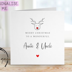 Kerstkaart voor tante en oom met rode neus rendier, Merry Christmas-wenskaart eenvoudig ontwerp kerstkaart