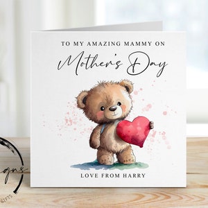 Carte personnalisée pour la fête des mères - ours mignon avec coeur - carte pour elle, maman, maman, maman, maman, maman, maman
