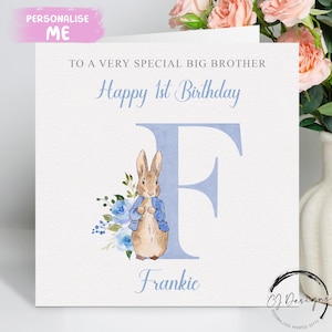 Cartão de aniversário personalizado do irmão mais velho do Peter Rabbit, nome inicial/qualquer idade 1º 2º 3º 4º 5º 6º 7º 8º 9º cartão de lembrança para meninos