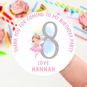 Adesivi di compleanno personalizzati - Adesivo di ringraziamento per borsa per festa di compleanno di ballerina - Adesivi a cono dolce 37 mm/45 mm/51 mm/64 mm Ragazze 6° e 7° anno
