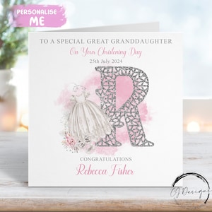 Tarjeta de bautizo personalizada para bisnieta, tarjeta de felicitación con inicial y fecha, recuerdo del bautizo.