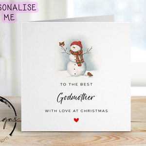 Cartão de Natal da Melhor Madrinha - Boneco de Neve com Robins - Cartões Mínimos