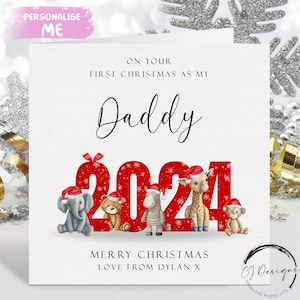 Tarjeta de Navidad personalizada para papá 2024 - Primera Navidad de animales de Safari como mi tarjeta