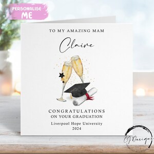 Carte de remise de diplôme personnalisée Mam - avec casquette et parchemin - prénom et carte universitaire moyenne ou grande