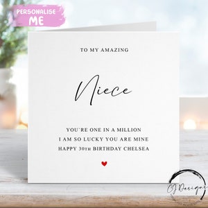 Carte d'anniversaire de nièce personnalisée, vous êtes une sur un million - Cœur rouge N'IMPORTE QUEL TEXTE/ÂGE 16e 18e 21e 30e 40e 40e 50e 60e 70e