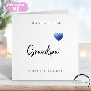 Tarjeta del Día del Padre para el Abuelo, con Globo de Corazón Azul CUALQUIER TEXTO Tarjeta pequeña o grande