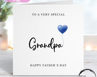 Carte de fête des pères grand-père, avec ballon coeur bleu TOUT TEXTE Petite ou grande carte