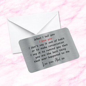 Carte portefeuille en métal souvenir sentimental quand je vous dis que je t'aime citation Cadeau fiancé, mari, femme, petit ami, petite amie cadeaux