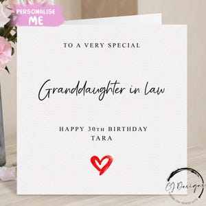 Carte d'anniversaire personnalisée belle-fille, coeur rouge N'IMPORTE QUELLE TEXTE /ÂGE/ Prénom 16e 18e 18e 20e 21e 25e 30e 35e 40e 45e 50e 60e