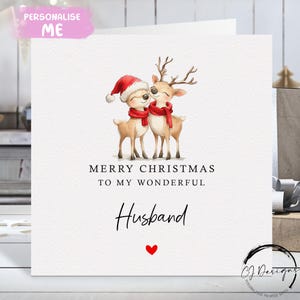 Kerstkaart echtgenoot - kaart liefdevol rendierpaar en rood hart