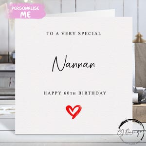 Carte d'anniversaire personnalisée Nannan, coeur rouge N'IMPORTE QUELLE MENTION /ÂGE 30e 40e 45e 50e 60e 65e 70e 75e 80e 85e 90e 95e 100e
