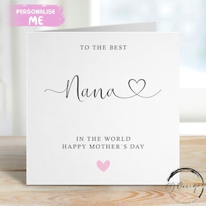 Nana Moederdagkaart, beste Nana ter wereld hartlettertype en roze hart ELKE BEWOORDING