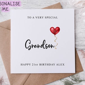 Carte d'anniversaire personnalisée de petit-fils, membre de la famille spécial, joyeux anniversaire, carte d'âge pour lui 16, 21, 30, 40, 50 ans, tout âge et nom