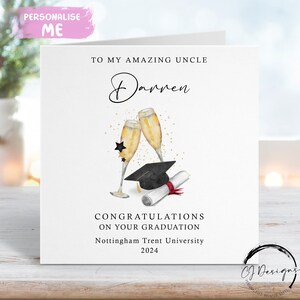 Carte personnalisée de remise des diplômes de l'oncle - avec capuchon et parchemin - nom et carte universitaire moyenne ou grande