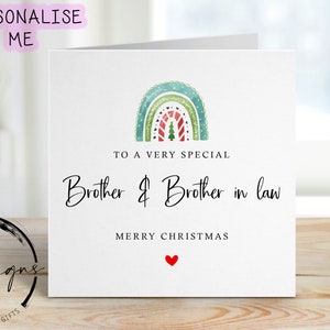 Carte de Noël spéciale frère et beau-frère - Arc-en-ciel de Noël et arbre avec coeurs Minimal Cards