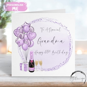 Carte d'anniversaire personnalisée grand-mère à thème violet ballons tout âge 40e 50e 60e 70e 80e 90e 100e 65e 75e 85e