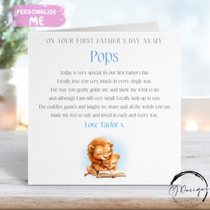 Biglietto d'auguri personalizzato per la festa del papà Pops - Leone Primo giorno del papà Come la mia poesia Pops con nome QUALSIASI TESTO 1° giorno del papà