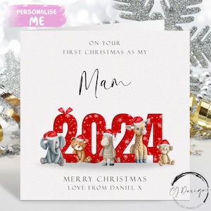 Carte de Noël personnalisée Mam 2024 - Premier Noël des animaux de safari comme carte