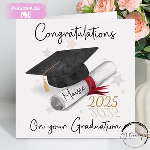 Cartão de formatura personalizado com boné, pergaminho e nome, qualquer ano 2025/2026/2027/2024, cartão grande ou pequeno