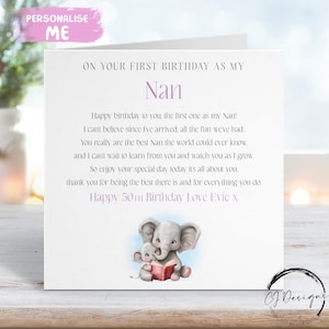 Personalisierte Nan Geburtstagskarte - Elefant Erster Geburtstag als mein Gedicht mit Namen JEDER BEGRIFF 1