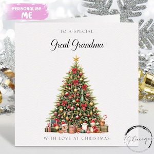 Carte de Noël arrière-grand-mère - Carte cadeau sapin de Noël décoré en vert et carte