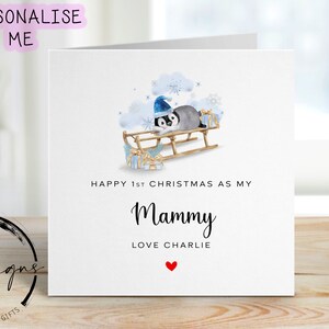 Erstes Weihnachten als meine Mammy personalisierte Weihnachtskarte Blaues Thema Baby Pinguin