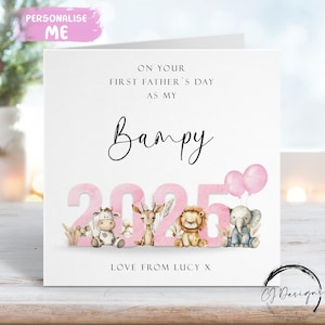 Thème animalier rose personnalisé Première fête des pères en tant que my Bampy avec le nom