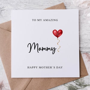 Cartão de Dia das Mães Mammy - Design de balão de coração vermelho - Cartão para ela, mamãe, mamãe, mamãe, mamãe, mamãe, mamãe
