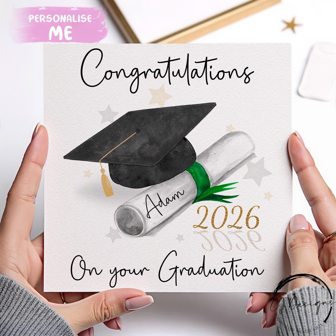 Card With Ribbon Graduation Personalised Congratulations Graduation Card With Green Ribbon Cap ...