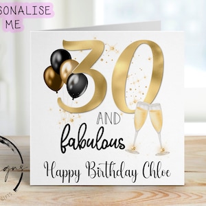 Tarjeta de cumpleaños número 30 personalizada: tarjeta de cumpleaños fabulosa con nombre 30, 40, 50, 60, 70 y 80