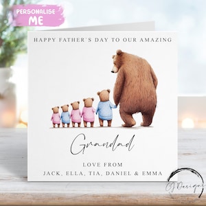 Carte personnalisée pour la fête des pères de grand-père ours jusqu'à 5 enfants ou JUMEAUX - Carte de grand-père et bébé ours pour lui avec noms