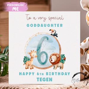 Cartão de aniversário personalizado para afilhada, tema Safari, nome e idade - para ela, QUALQUER IDADE 1º 2º 3º 4º 5º 6º 7º 8º 9º 10º