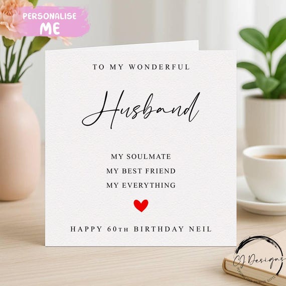 Personalised Husband Birthday Card – Soulmate, Friend Greeting (Custom Name/Age)