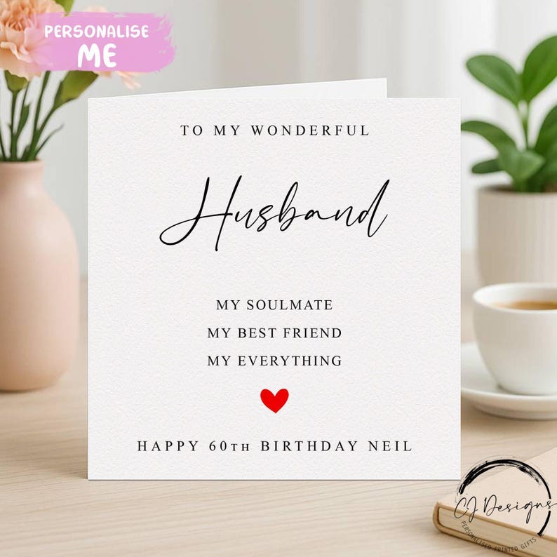 Personalised Husband Birthday Card – Soulmate, Friend Greeting (Custom Name/Age) image 1