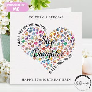 Carte d'anniversaire personnalisée belle-fille Merci pour les millions de choses coeur - Tout âge 16e 18e 21e 25e 30e 40e 45e 50e, 55e