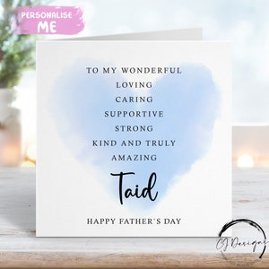 Citation de carte de fête des pères Taid - Carte de affirmation de soi avec coeur bleu TOUT TEXTE
