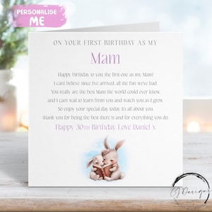 Personalisierte Mam Geburtstagskarte - Häschen Erster Geburtstag als mein Gedicht-Name JEDE WORDING 1. 18. 21. 25. 30. 35. 40. 45. 50