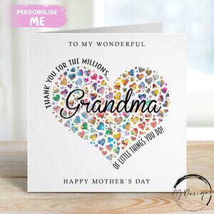 Carte pour la fête des mères grand-mère - Merci pour les millions de choses que vous faites du coeur à moi/au notre