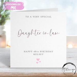Cartão de aniversário personalizado para nora - Tema cinza e rosa Qualquer idade 18º 19º 20º 21º 30º 40º 50º 60º 70º 80º