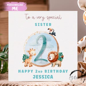 Cartão de aniversário personalizado para irmã, tema Safari, nome e idade - para ela, QUALQUER IDADE 1º 2º 3º 4º 5º 6º 7º 8º 9º 10º