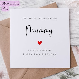 Carte d'anniversaire personnalisée pour maman avec coeur rouge, le meilleur du monde - avec l'âge, carte pour ses 30, 40, 50, 60 ans, tout âge