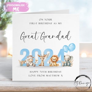 Biglietto di auguri di compleanno personalizzato per bisnonno Primo come il mio tema animale blu con nome QUALSIASI ETÀ/FORMULAZIONE 1° 65° 70° 75° 80° 85° 90°