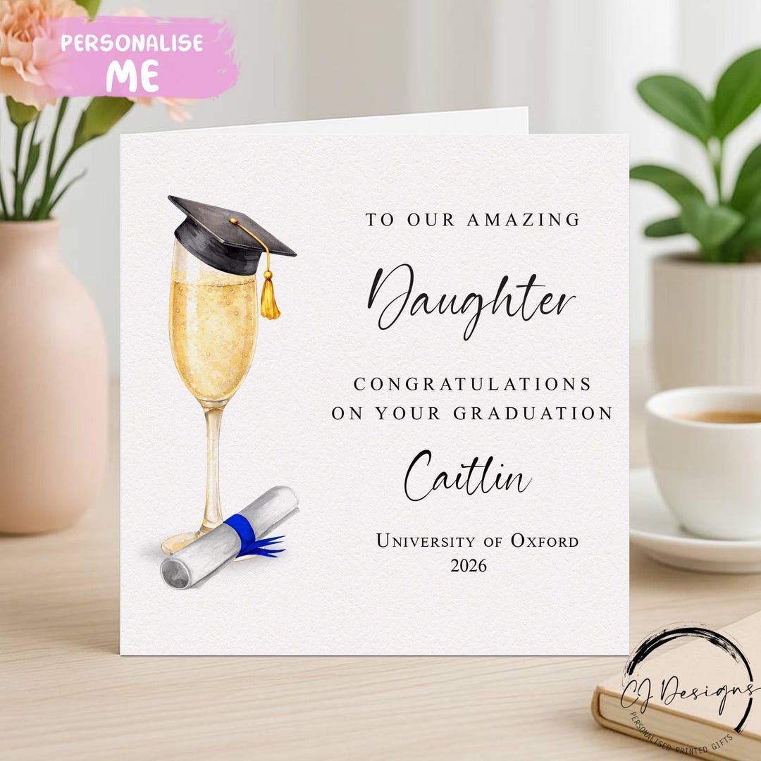 Personalised Daughter Graduation Card- With Cap & Blue Ribbon Scroll ...